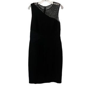 David Meister Black Asymmetrical Floral Lace Sleeveless Sheath Dress 10